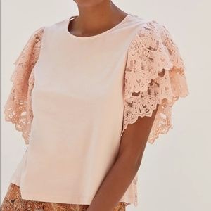 NWOT Anthropologie Forever that Girl Lace-Back Crop Top Blouse Light Pink Blush